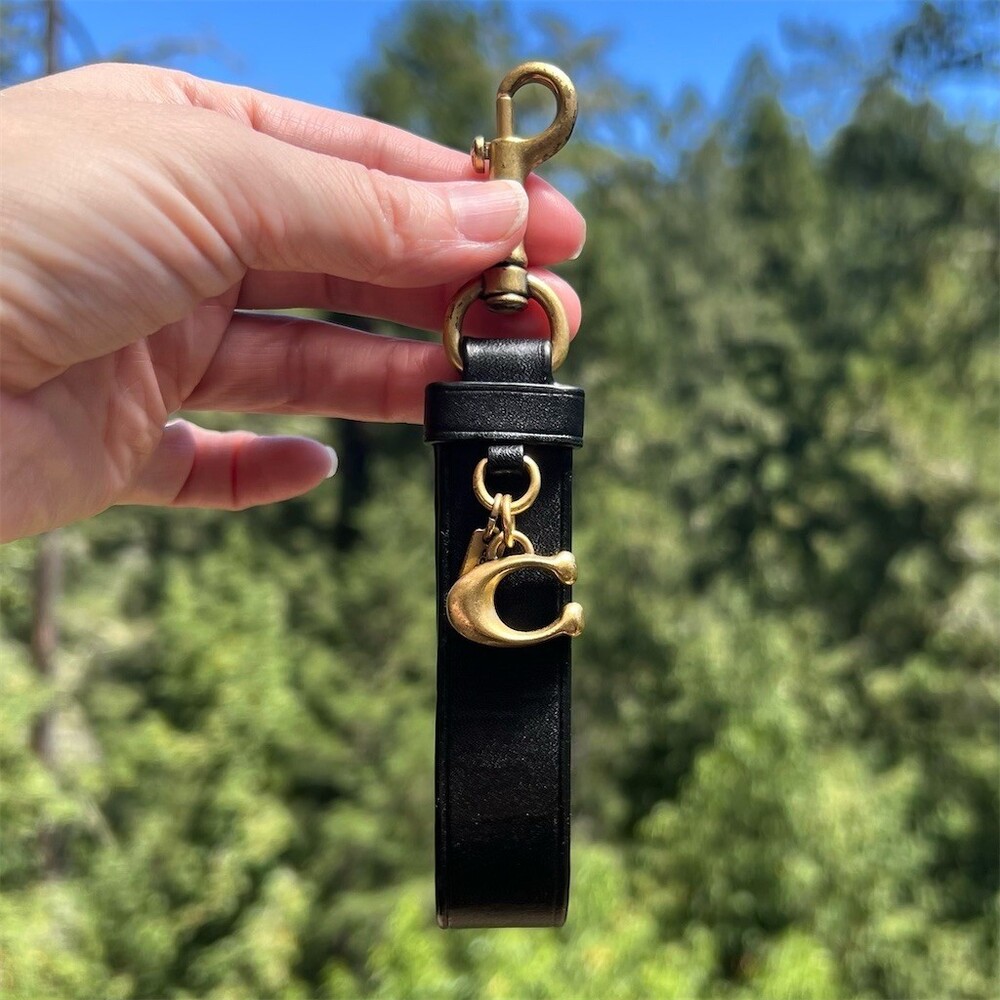 COACH Keychain Bag Charm Key Ring Black C Logo Brass Hardware AUTHENTIC